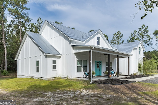 modern farmhouse style home with a porch