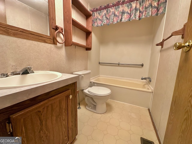 full bathroom featuring toilet, tile patterned flooring, shower / tub combination, and vanity