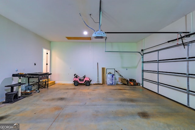 garage with a garage door opener