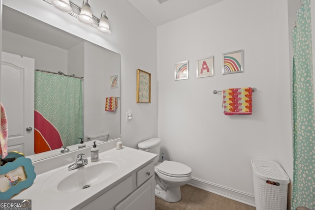 bathroom with tile patterned flooring, toilet, and vanity