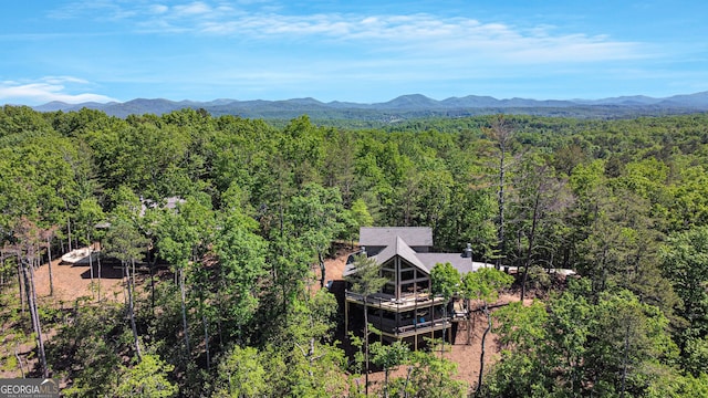 drone / aerial view featuring a mountain view