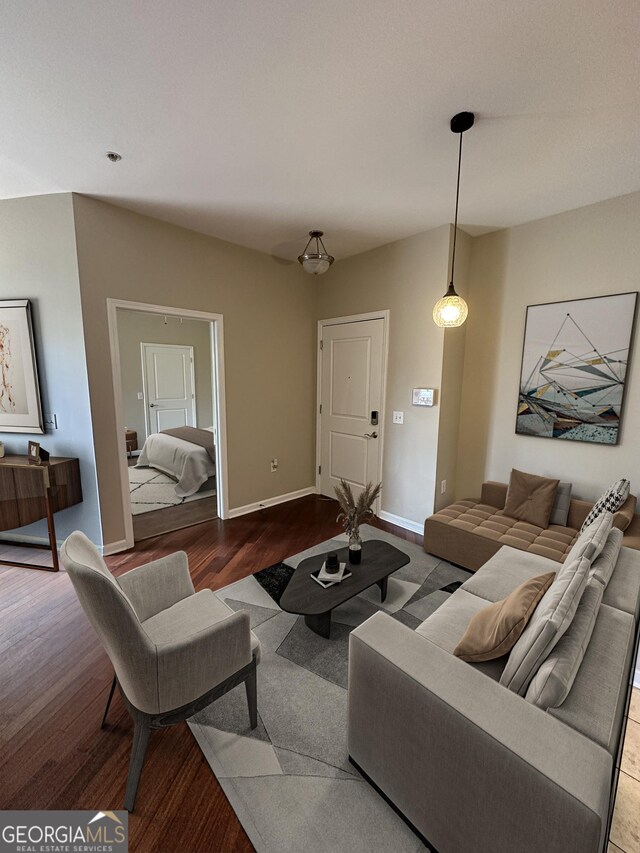 living room with hardwood / wood-style floors