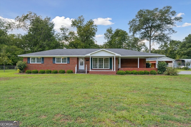 ranch-style house with a front lawn