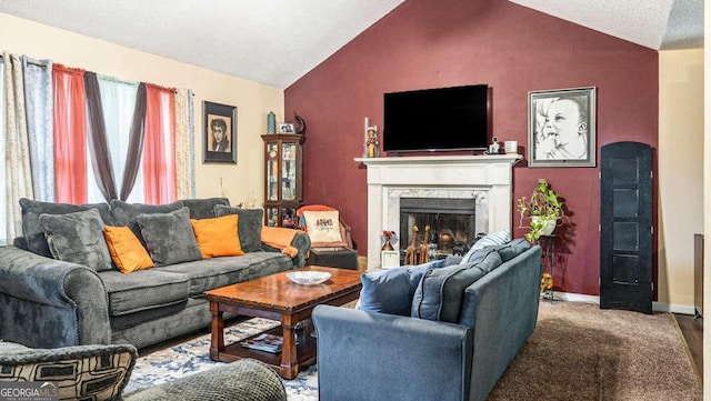 living room featuring vaulted ceiling