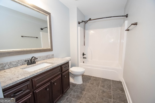 full bathroom with vanity, shower / washtub combination, tile patterned flooring, and toilet