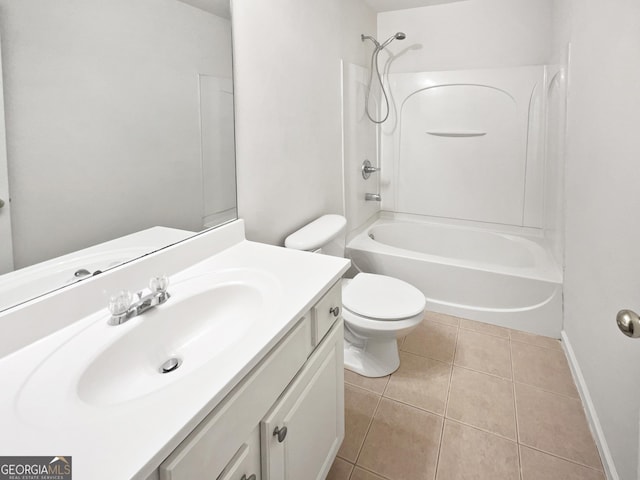 full bathroom with toilet, vanity, shower / washtub combination, and tile patterned floors