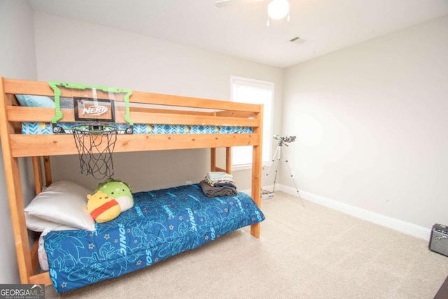 bedroom with carpet floors and ceiling fan