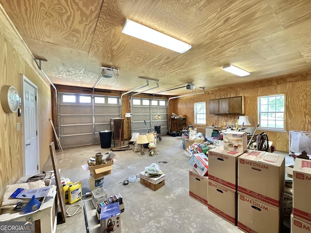 garage with a garage door opener