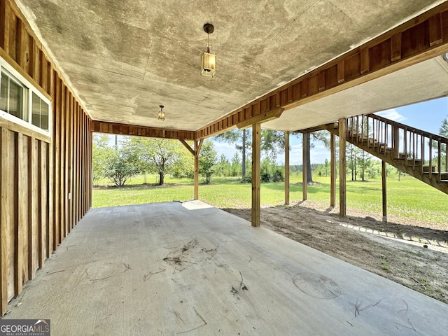 view of patio / terrace featuring stairs