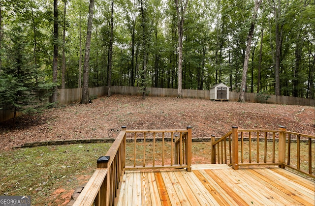 deck with a storage shed