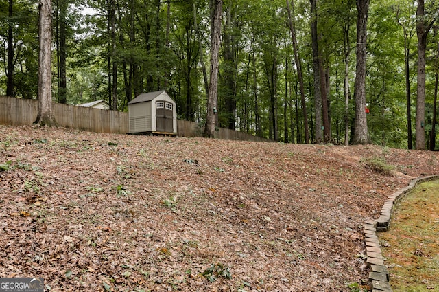 view of yard with a shed