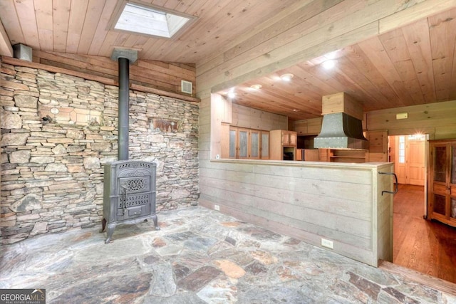 2350 Dial Rd, Blue Ridge, GA 30513 - living area with wood finished floors, a ceiling fan, wooden walls, stairs, and wood ceiling