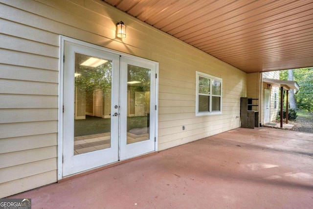 view of patio featuring french doors