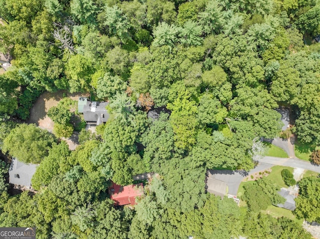 bird's eye view featuring a view of trees