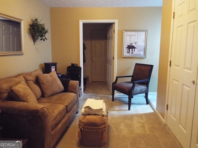 living room featuring light carpet