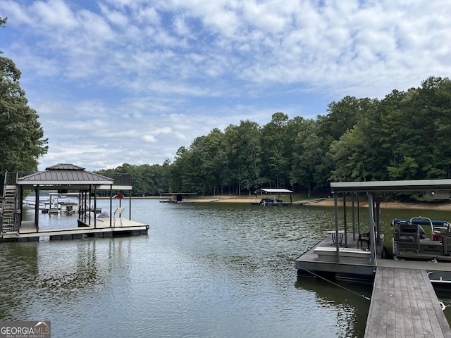 view of dock with a water view