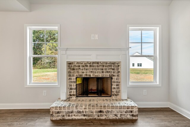 interior space featuring hardwood / wood-style floors and a fireplace