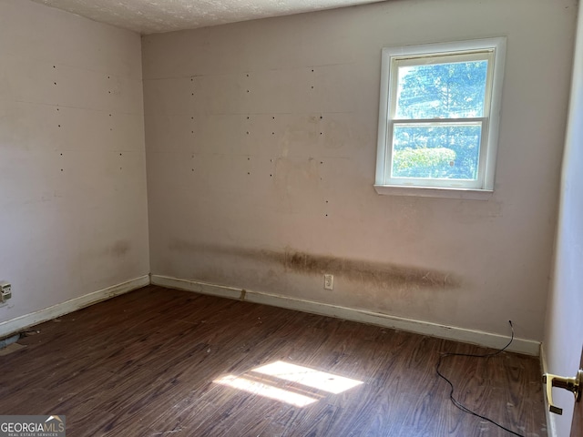 empty room featuring a textured ceiling and wood-type flooring