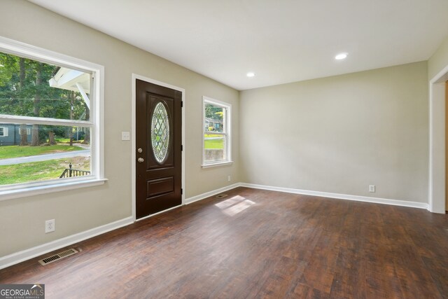 foyer entrance with dark wood-type flooring