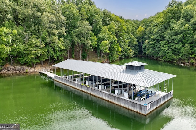 view of dock with a water view