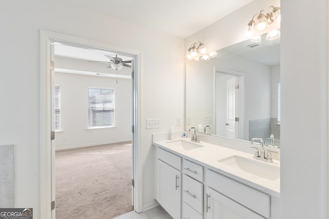 bathroom with vanity and ceiling fan