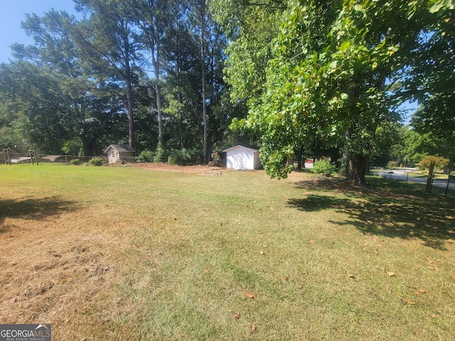 view of yard featuring a shed