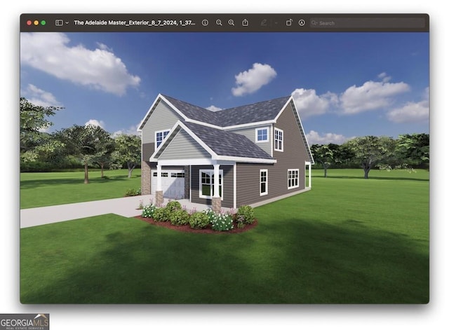 exterior space featuring a garage and a front yard