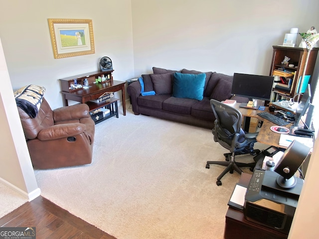 view of carpeted home office