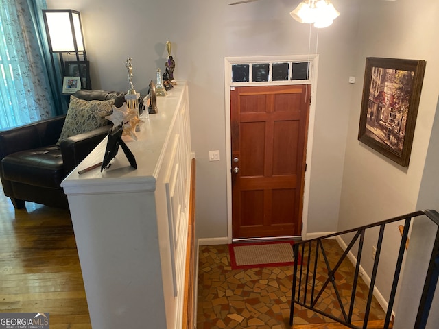 foyer entrance with dark hardwood / wood-style flooring