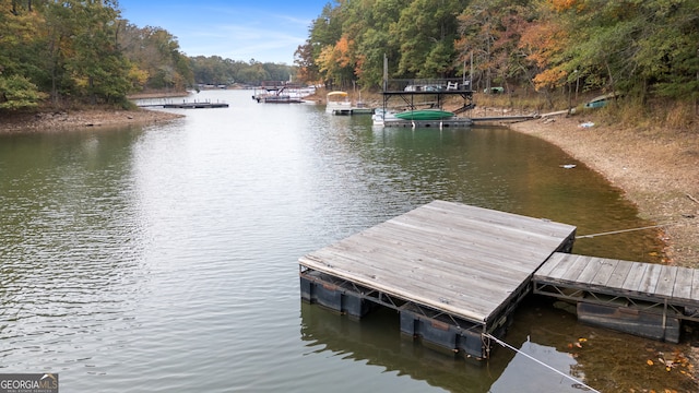 view of dock featuring a water view