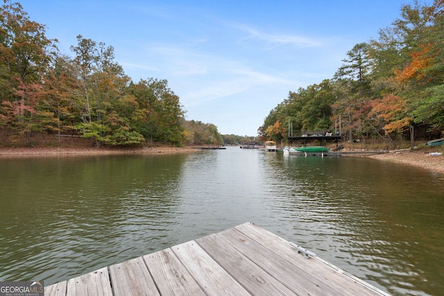 view of dock featuring a water view