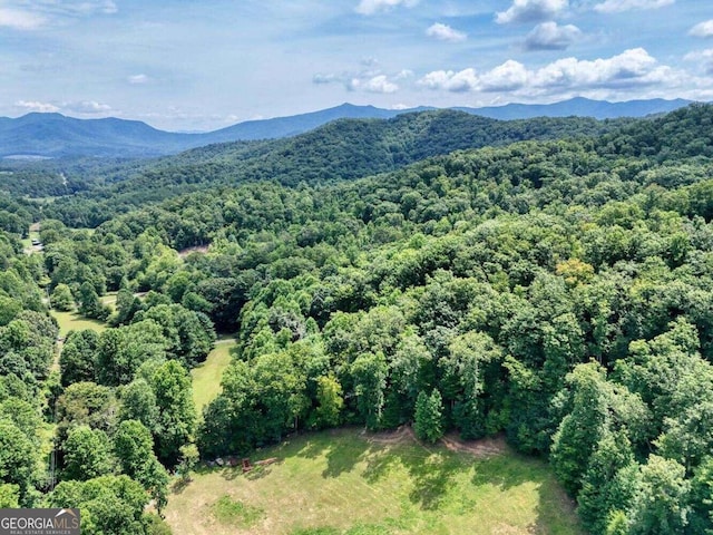 aerial view with a forest view and a mountain view