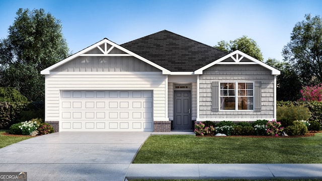 view of front facade featuring a front yard and a garage