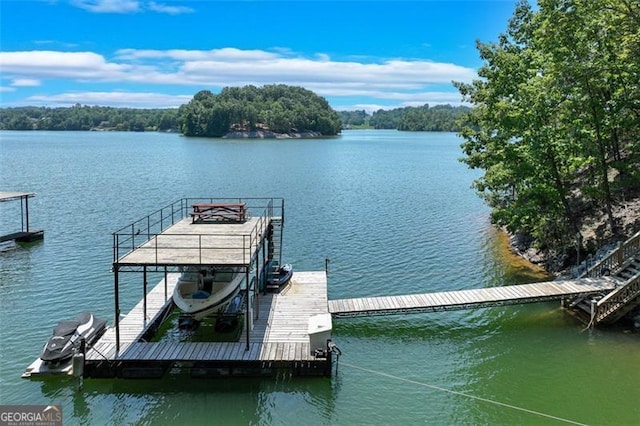 dock area with a water view