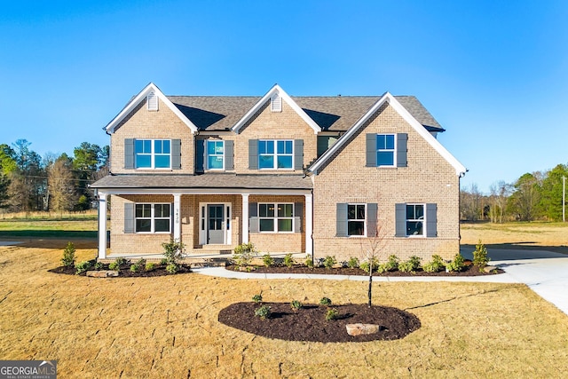 craftsman house with a porch and a front yard