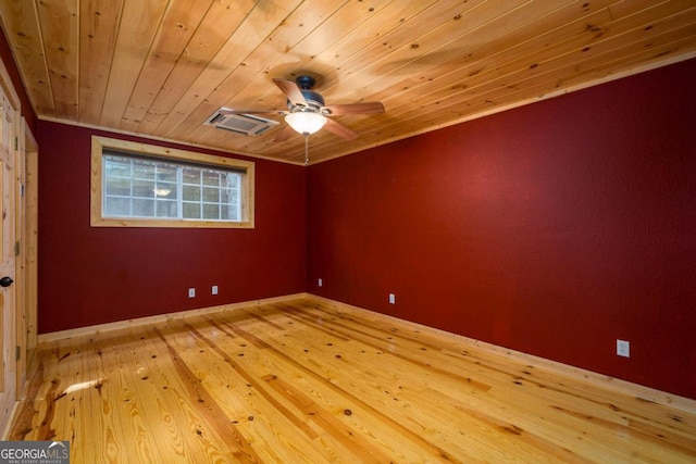 unfurnished room with hardwood / wood-style flooring, ornamental molding, and wood ceiling