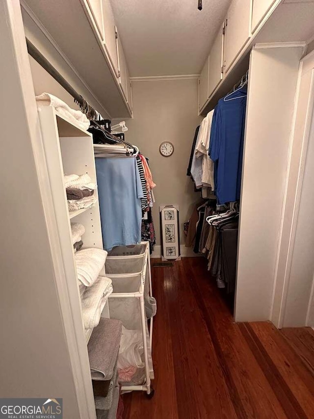 spacious closet featuring dark wood finished floors