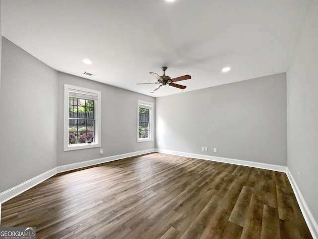 305 Crest Pointe S, Bremen, GA 30110 - spare room with dark wood finished floors, ceiling fan, baseboards, and recessed lighting