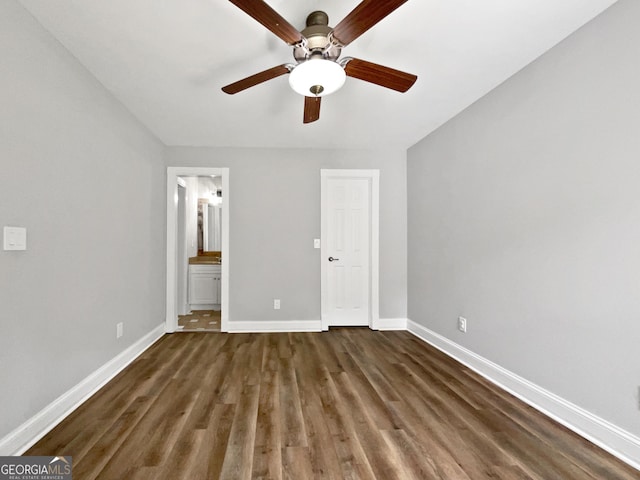 305 Crest Pointe S, Bremen, GA 30110 - unfurnished bedroom with baseboards, wood finished floors, ensuite bathroom, and ceiling fan
