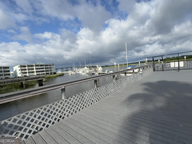 dock area with a water view