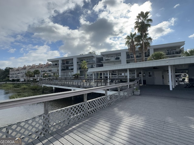 view of dock with a water view