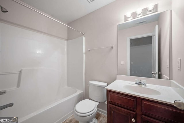 full bathroom featuring shower / bathtub combination, toilet, and vanity