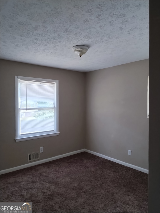 empty room featuring a textured ceiling and carpet floors