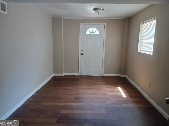 foyer entrance featuring dark hardwood / wood-style floors