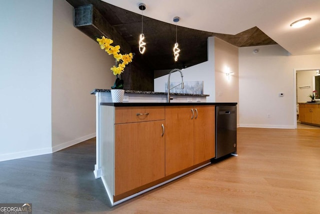 kitchen with sink, light hardwood / wood-style floors, and dishwasher