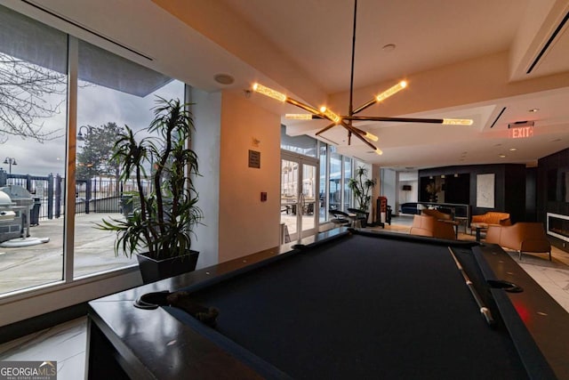 rec room featuring tile patterned flooring and billiards