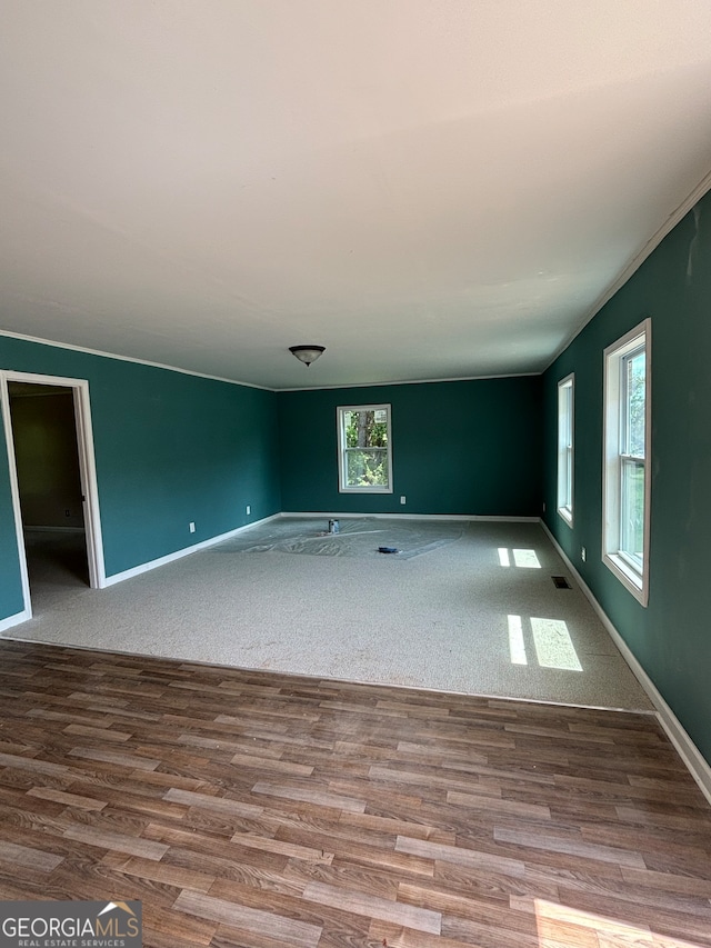 empty room with hardwood / wood-style floors and plenty of natural light