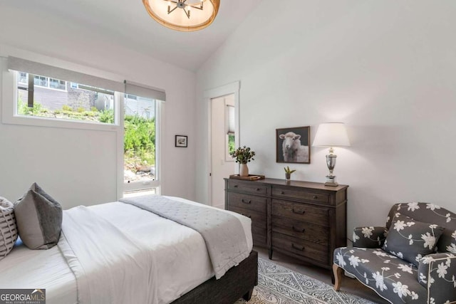 bedroom with lofted ceiling