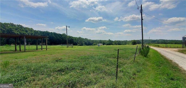 view of yard featuring driveway and a rural view