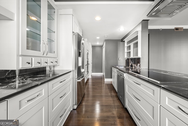 kitchen with white cabinetry, sink, and dark hardwood / wood-style floors